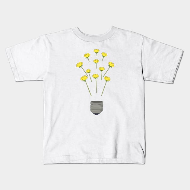 Buttercup light bulb Kids T-Shirt by Becky-Marie